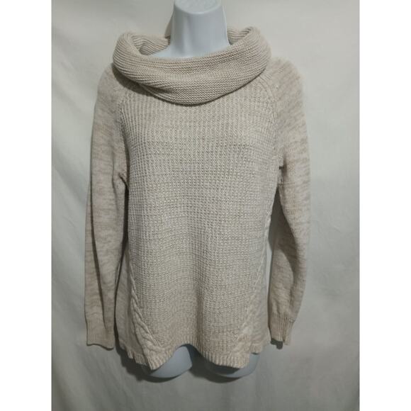 Croft & Barrow Size M Long Sleeve Tan And Cream Cowl Neck Pull Over Sweater - Picture 2 of 8